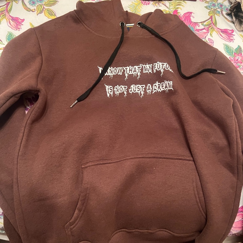 Brown Hoodie with Graphic Text